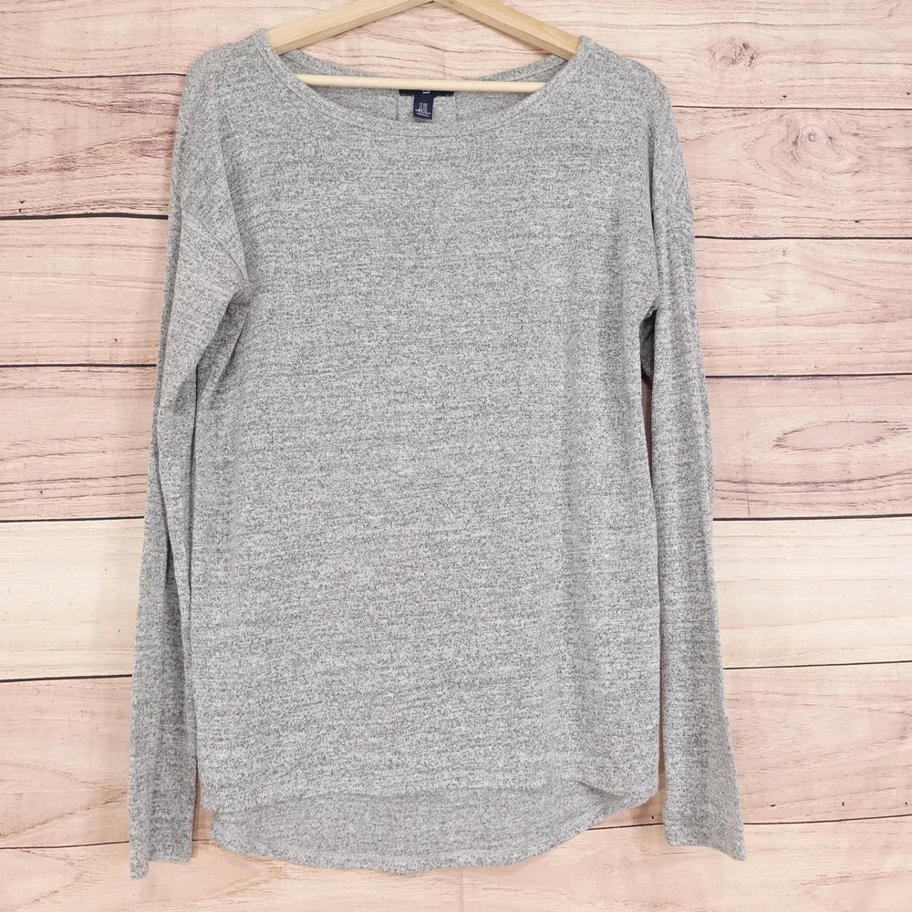 Gap T-Shirt Womens XS Gray Knit Boat Neck Long Sleeve Lightweight Relaxed Top